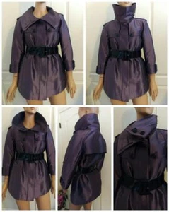 BURBERRY London Belted Short Trench Coat Shiny Jacket Sz. 6 8 40 Eggplant Purple - Picture 1 of 12