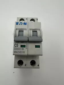 2 X EATON WMZS2C05 MINIATURE CIRCUIT BREAKER 2 POLE 5A TYPE C 10kA C5- 2pcs - Picture 1 of 5