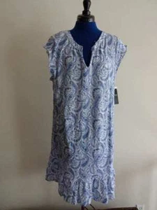 RALPH LAUREN BLUE White PAISLEY Cotton Blend WOMENS MED Night GOWN - Picture 1 of 7