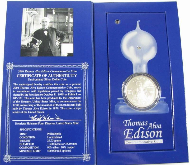 2004 THOMAS ALVA EDISON COLLECTORS COIN SET ORIGINAL BOX WORKING COIN LIGHT SET - Image 1 of 1