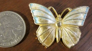 Butterfly Blue White Brushed Enamel Gold Brass Clad Lapel Pin Brooch Unmarked - Picture 1 of 3