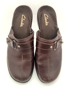 Clarks Womens Brown Leather Slip On Shoes Clogs With Buckle Style 54594 Size 7 - Picture 1 of 13