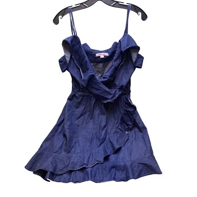 Vestido para casa de muñecas para mujer grande con volantes solero con tiras coqueto espagueti denim azul Foto 1 de 4