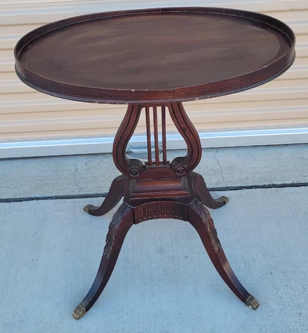 2x Vintage / Mid-Century MERSMAN Lyre Harp Base Oval Side Table Cover