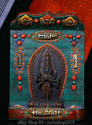 8.8   Old Tibet Turquoise Inlay Dzi Gem 1000 Hand Guanyin Buddha Shrines Tangka • 327.47$