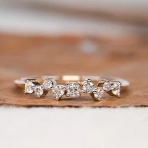0,21 ct Multi Cluster Diamant Labor gezüchtet Ehering massiv 14k Gelbgold Ring - Bild 1 von 10