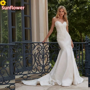 Elegante Vestido de Novia Sirena Hombro Descubierto Sin Mangas Encaje Flores Vestido de Novia - Imagen 1 de 8