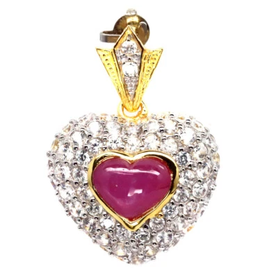 925 Sterling Silver 9 x 11 MM. Red Ruby & White Zircon Two Tone Pendant - Image 1 of 4