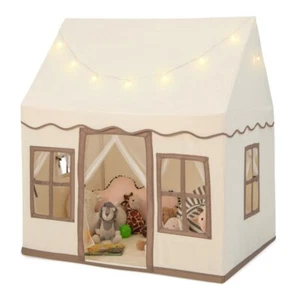 Children Large Playhouse Kids Tent House W/ Star String Lights & Storage Pockets - Picture 1 of 10