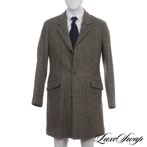 #1 MENSWEAR LNWOT Loro Piana Cashmere Mix Green Grey H.Bone Martingala Coat M - Picture 1 of 9