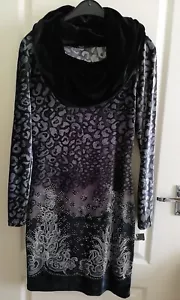Ladies Vintage Faust Velour Cowl Neck Long Sleeve Short Dress Size UK 10/EUR36 - Picture 1 of 7