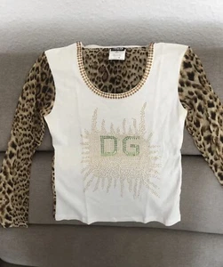 Dolce&Gabbana Damen T-Shirt Langarm weiß viel Strass Vintage Leopard-1990RARITÄT - Bild 1 von 9