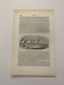 Rock Island County Mississippi River Steamboat Ferry c. 1875 Engraving - Picture 1 of 2