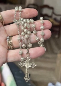 Antique French Rosary 18” Sterling Silver Plate Filigree Prayer Beads Chaplet - Picture 1 of 24