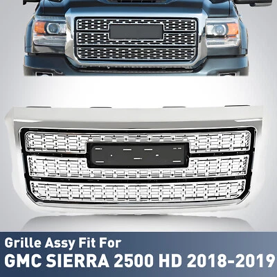 Front Bumper Grille Cover For 2018-2019 GMC Sierra 2500 HD 3500 HD Chrome Denali Foto 1 de 4