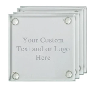 Personalized Glass Coaster Set of 4 Custom Picture Laser Engraved Customized - Picture 1 of 3