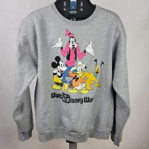 Walt Disney World Parks Gray Mickey Donald Goofy Pluto Sweatshirt Sz Large - Picture 1 of 3