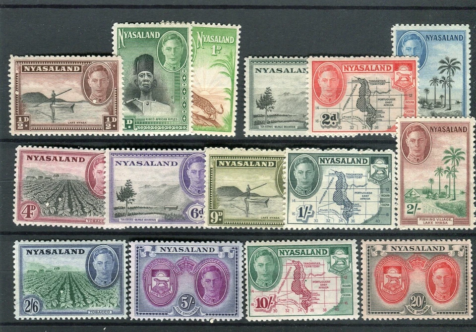 Nyasalandia KGVI 1945 Juego definitivo de 14 SG144/57 + 1d SG160 MNH Foto 1 de 1