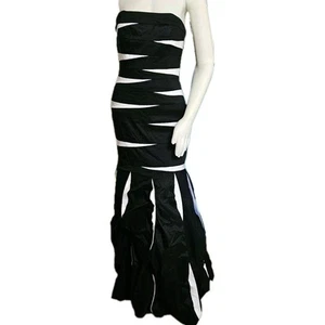 Vintage 1980er Jessica Mcclintock schwarz & weiß trägerlos Scrunch Meerjungfrau Kleid Gown - Bild 1 von 24