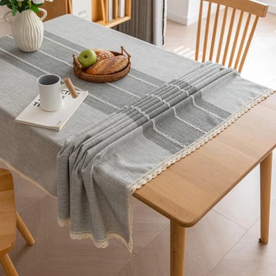 Linen Rectangular Cover Rectangle Tablecloths Cotton Fabric Rustic For Tables - Image 1 of 4