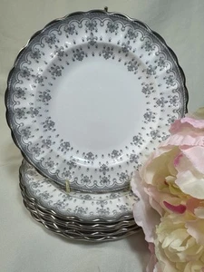 (6) Spode Fleur de Lys Grey Platinum Trim 6.5 Inch BREAD PLATES Y.7515 Mint! - Picture 1 of 8
