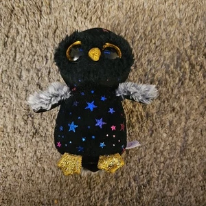 Ty Beanie Boos Hyde The Black Owl Big Gold Glitter Eyes 6" USED - Picture 1 of 3