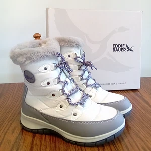 Eddie Bauer Walla White Gray Women's Winter Snow Boots Ladies Size 10 New w/ Box - Picture 1 of 8