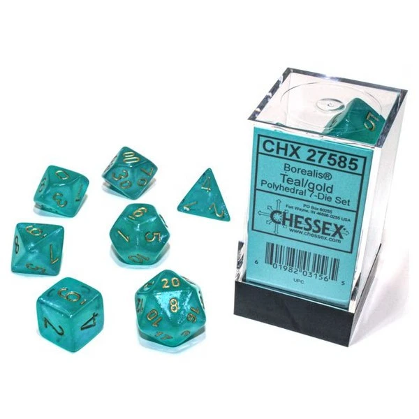 Chessex Manufacturing 7-Set Cube Borealis Luminary Teal Gold Dice Set - Image 1 of 1