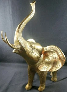 MCM Mid Century Brass Elephant Statue Figurine 21' Over 9 Pounds Detailed Body - Picture 1 of 12