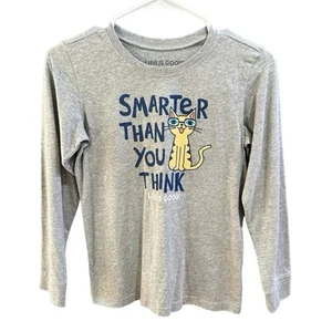 NEW Life Is Good Shirt Smarter Than You Think Cat Cotton Blend Size Large 12Y - Picture 1 of 6