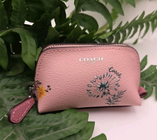 Nuovo Coach Floreale Micro Mini Zip Portamonete Rosa Fiori Multi