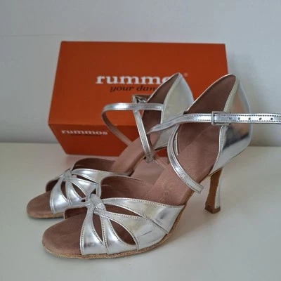 Rummos Tanzschuhe R520 Silber Leder 7cm Flare Absatz Riemchen handhaben Wie Neu - Bild 1 von 4