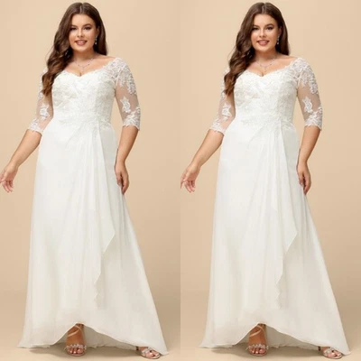 Chiffon Wedding Dresses Half Sleeves Plus Size Summer Beach V Neck Bridal Gowns - Image 1 of 4