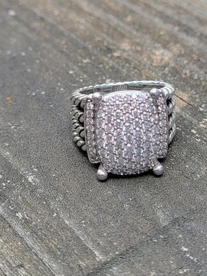 David Yurman 16x12 Wheaton Sterling Silver Round Pave Diamond Ring Band 6 - Image 1 of 4