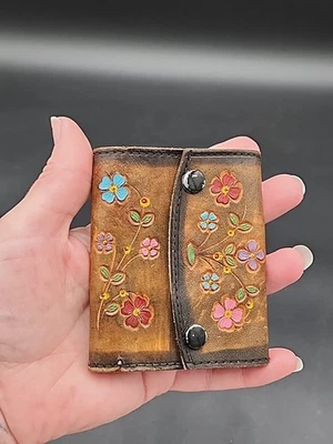 Vintage Tooled Leather Key Case Key Tainer Flower Power Hippy  - Image 1 of 4