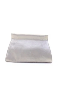Giorgio Armani Womens Satin Hinge Closure Small Clutch Handbag Stone Gray - Picture 1 of 5