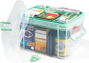 15qt Clear Medicine Organizer Storage Box with Tray, Plastic First Aid Box Empty - Picture 1 of 10
