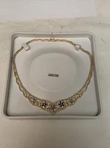 VINTAGE FANCY DAMEN HALSKETTE 925 STERLING FILIGRAN DIAMANTEN SMARAGDE SAPHIRE - Bild 1 von 12