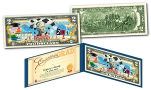 2020 HAPPY GRADUATION Genuine U.S. $2 Bill w/ Diploma Style Fill-In Certificate - Picture 1 of 1