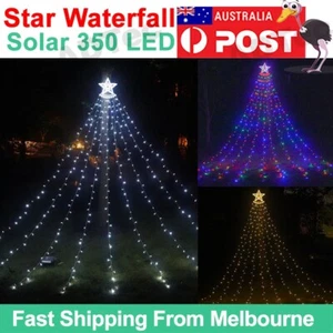Solar LED Star Waterfall Light Holiday Party String Lights Christmas Tree Decor - Picture 1 of 14