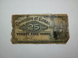 Dominion of Canada 25 cents 1923 heavy circulated Banknote with rips and tape - Picture 1 of 2