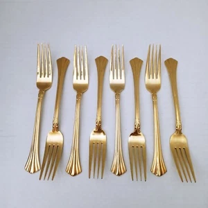 Towle Classic Plume Dinner Fork Gold Electroplate Set Of 8 7.25" Long - Picture 1 of 6