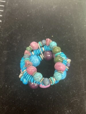 Blue Purple MultiStrand Beaded Stretch Bracelet - Image 1 of 3