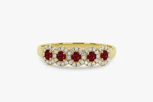 2Ct Lab-Created Ruby Moissanite 5 Stone Halo Band REAL 9ct SOLID Yellow Gold - Picture 1 of 8