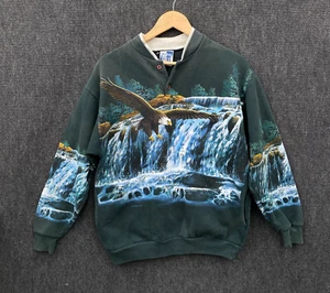 Vintage 90s Art Unlimited Irwin Eagle Nature AOP Sweatshirt Green Medium Large - Picture 1 of 10