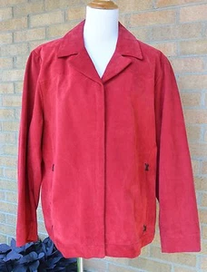 VENEZIA Womens 18/20 RED Suede Coat Waist Length Jacket Black Leather Trim Zip  - Picture 1 of 12