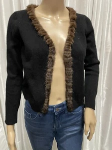 NEIMAN MARCUS 100% cashmere open cardigan w/ fur - Picture 1 of 4