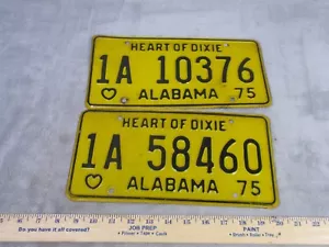 2-1975 Alabama Automobile Stamped License Plate Tag Heart Of Dixie LOT BUNDLE - Picture 1 of 4