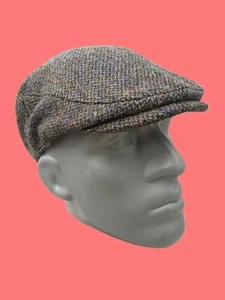 Hartside HS14 Scottish Highland Harris Tweed® Flat Cap in GREY - PICK SIZE - Picture 1 of 10
