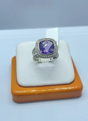 Anillo David Yurman 12 mm Amatista y Diamante 0.40 ctw Plata de Ley Talla 5 Foto 1 de 4